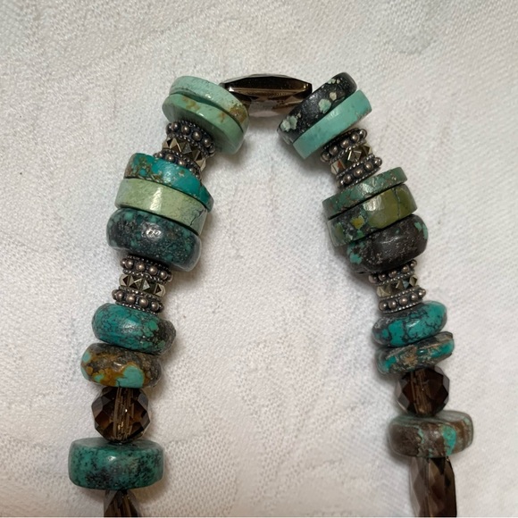 On Trend Neiman Marcus Natural Turquoise & Smoky Quartz Necklace w/Drop Earrings - Picture 1 of 8